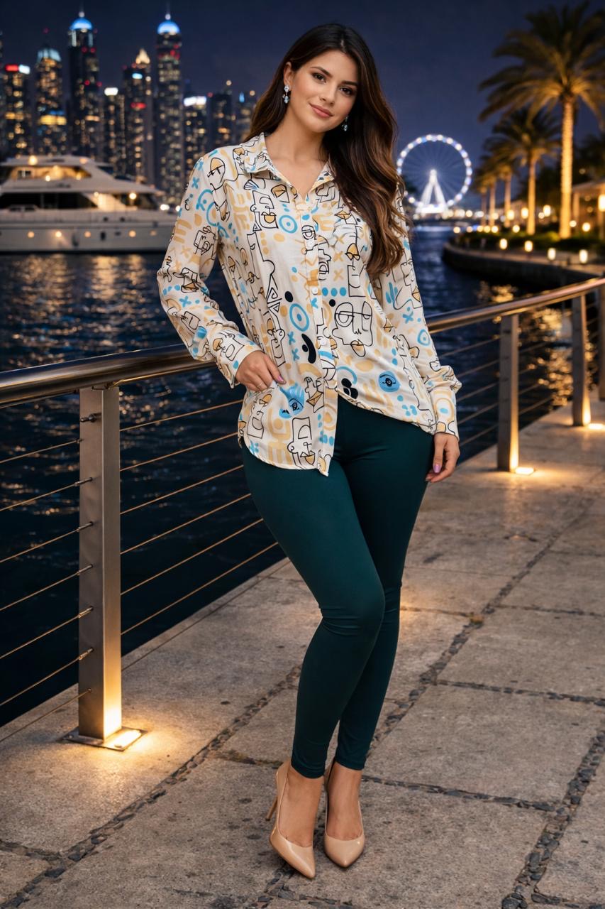 Abstract Print Satin Shirt