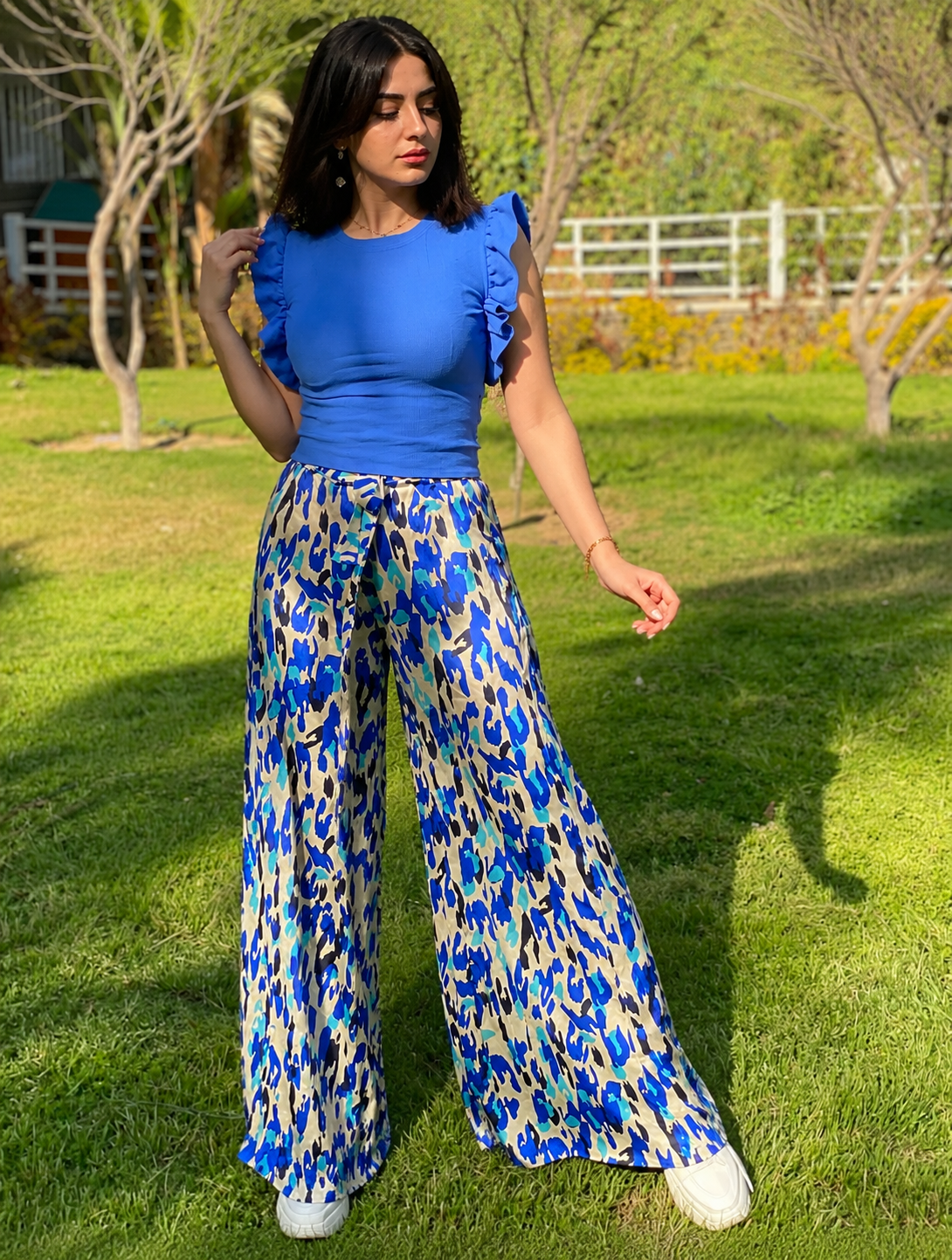 Royal Blue Ruffle Sleeve Top